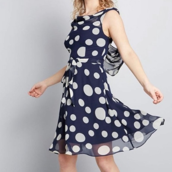 Liza Luxe Blue White polka dot Drape Back MODCLOTH Dress size XXS XX-Small - Picture 7 of 10